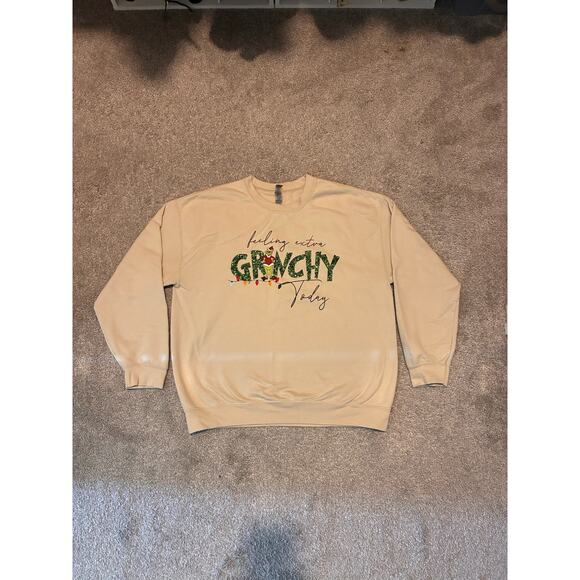 Feeling Extra Grinchy Today Holiday Sweatshirt – Gildan Heavy Blend L Beige - Picture 2 of 4